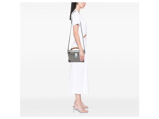 Borsa Vanity Gucci Beige GG Supreme Bamboo - vista 6