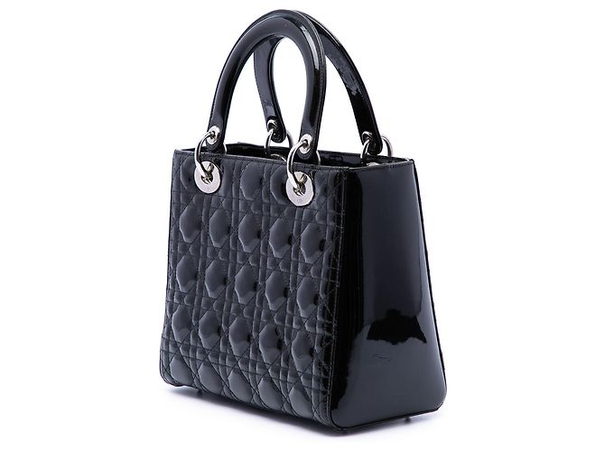 Dior Black Medium Patent Cannage Lady Dior Nero - vista 2