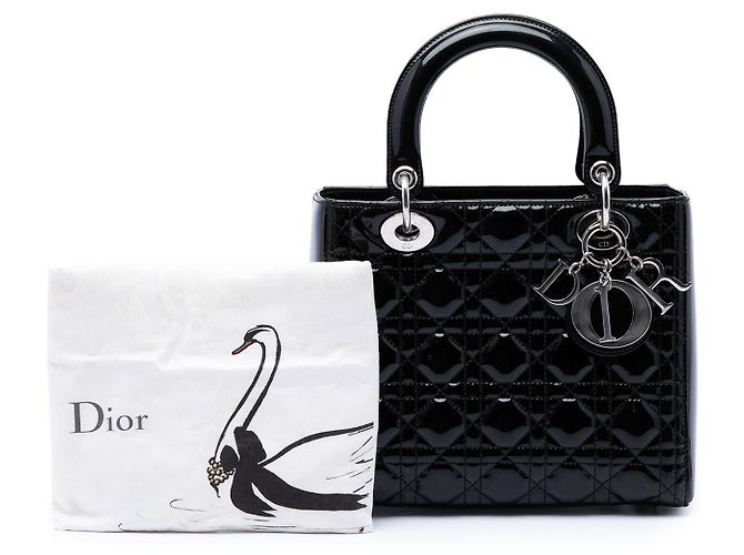 Dior Black Medium Patent Cannage Lady Dior Nero - vista 7