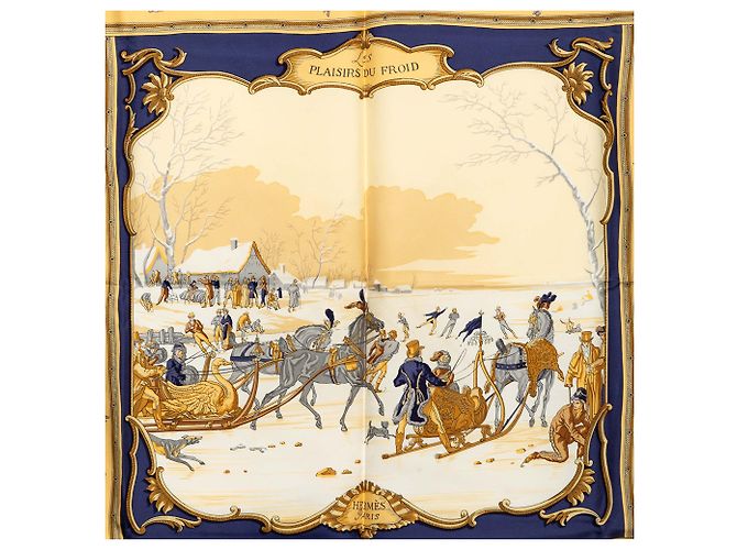 Foulard in seta Hermès Beige Les Plaisirs du Froid 90 - vista 2