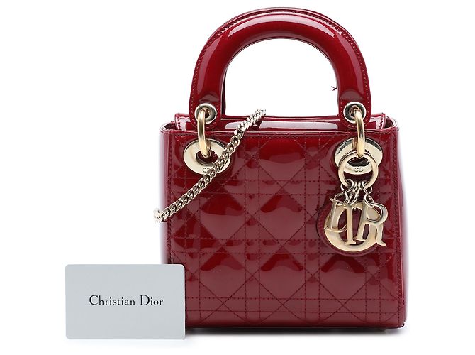 Dior Red Mini Patent Cannage Lady Dior Rosso Bordò - vista 7