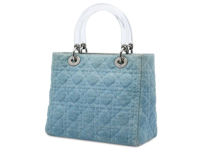 Dior Blue Medium Denim Cannage Acrylic Handles Lady Dior - vista 2