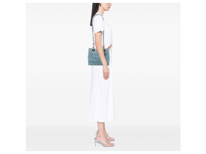 Dior Blue Medium Denim Cannage Acrylic Handles Lady Dior - vista 5