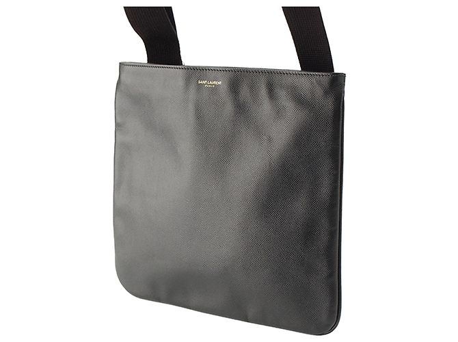 Saint Laurent Black Grain De Poudre Flat Crossbody Schwarz - Ansicht 2