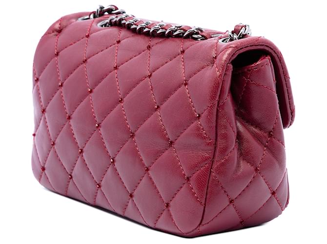 Chanel Red Extra Mini Rectangular Classic Lambskin Single Flap Rosso Bordò - vista 2