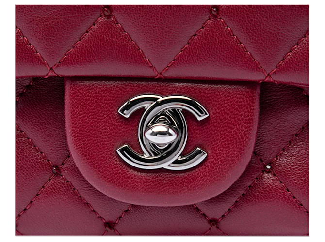 Chanel Red Extra Mini Rectangular Classic Lambskin Single Flap Rosso Bordò - vista 5