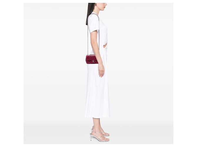 Chanel Red Extra Mini Rectangular Classic Lambskin Single Flap Rosso Bordò - vista 6