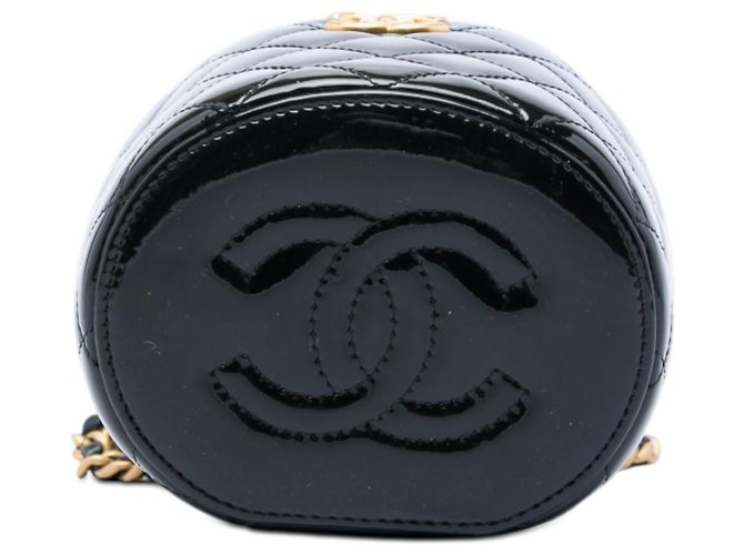 Chanel Afternoon Tea Vanity Case mit oberem Griff aus schwarzem gestepptem Lackleder mit Kette - Ansicht 3