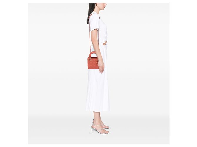 Dior Orange Mini Ultra Matte Calfskin Cannage Lady Dior Arancione - vista 6
