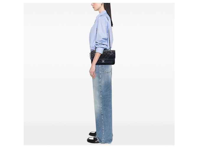 Chanel Blue Medium Quilted Caviar French Riviera Flap Blu navy - vista 6