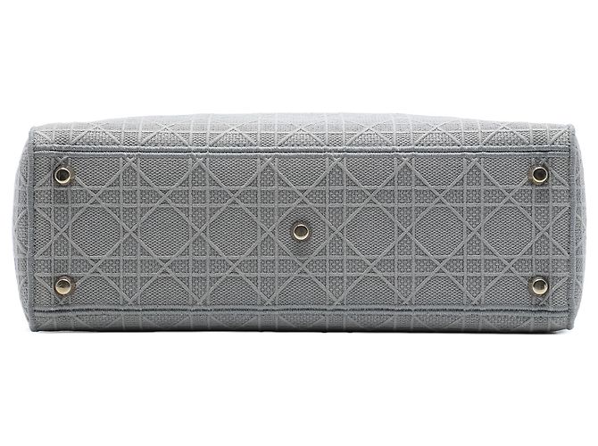 Dior Gray Large Embroidered Canvas Cannage Lady D Lite Marrone - vista 3