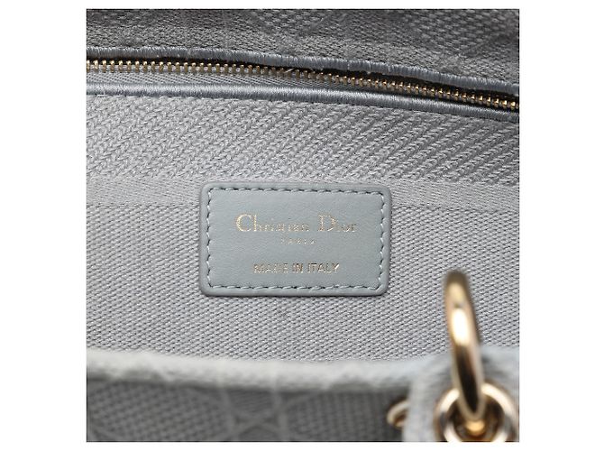Dior Gray Large Embroidered Canvas Cannage Lady D Lite Marrone - vista 5