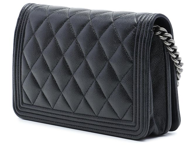 Chanel Black Quilted Caviar Boy Wallet on Chain Nero - vista 2