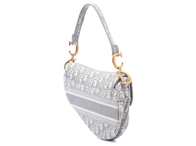Dior Gray Oblique bestickte Canvas Saddle Bag Braun Grau - Ansicht 2