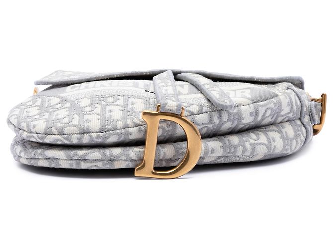 Dior Gray Oblique bestickte Canvas Saddle Bag Braun Grau - Ansicht 3