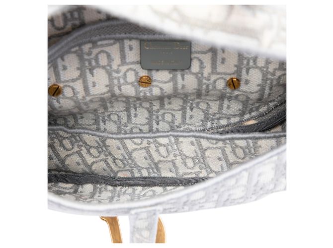 Dior Gray Oblique bestickte Canvas Saddle Bag Braun Grau - Ansicht 4