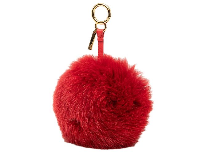 Fendi Charm per Borsa Pom Pom Cuore in Pelliccia di Volpe e Nappa Lucida Rossa Rosso - vista 2