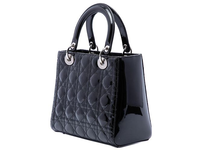 Dior Black Medium Patent Cannage Lady Dior Nero - vista 2