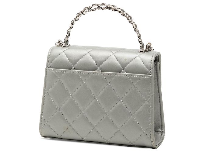 Chanel Mini CC Metallic Lambskin Top Handle Clutch con catena, argento - vista 2