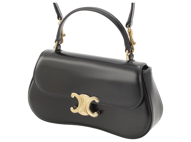 Céline Borsa Celine Lola Teen in pelle di vitello lucida nera con Triomphe Nero - vista 8
