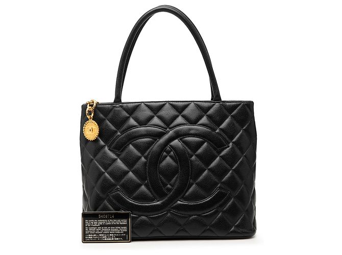 Borsa Tote Chanel Black Caviar Medallion Nero - vista 7