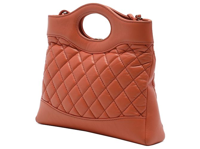 Borsa Chanel 31 Shopping Bag Mini in vitello grinzato lucido arancione - vista 2