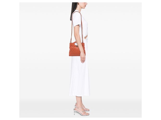Borsa Chanel 31 Shopping Bag Mini in vitello grinzato lucido arancione - vista 6