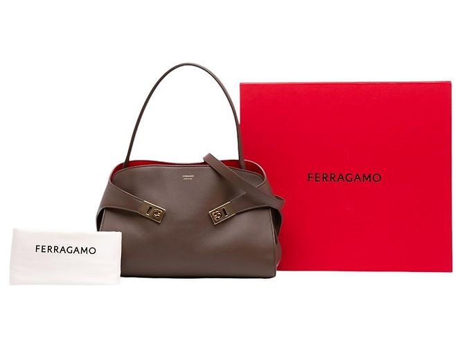 Salvatore Ferragamo Ferragamo Hug Satchel Medium Bicolor aus Kalbsleder Braun - Ansicht 7