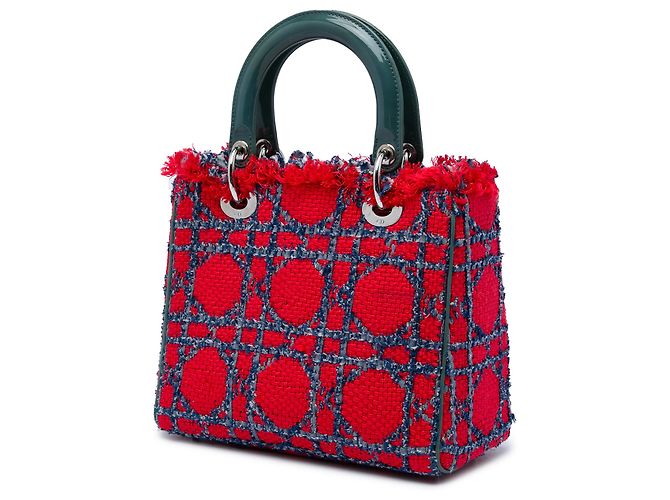 Dior Red Medium Tweed Cannage Fringe Lady Dior Rot - Ansicht 2