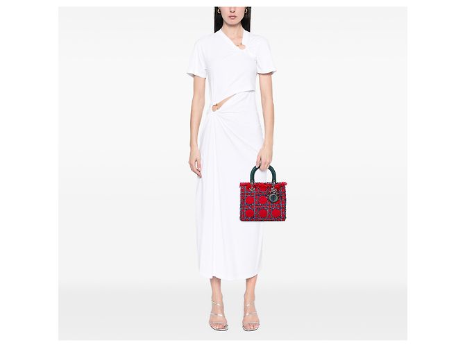 Dior Red Medium Tweed Cannage Fringe Lady Dior Rot - Ansicht 5