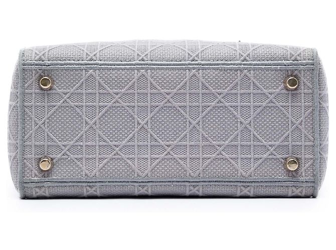 Dior Gray Medium Embroidered Canvas Cannage Lady D Lite Marrone Grigio - vista 3
