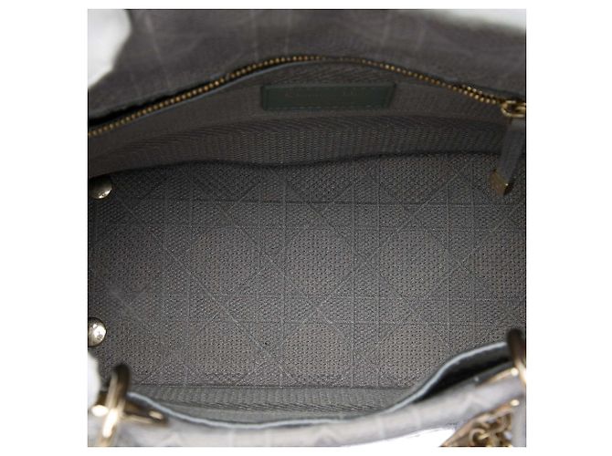 Dior Gray Medium Embroidered Canvas Cannage Lady D Lite Marrone Grigio - vista 4