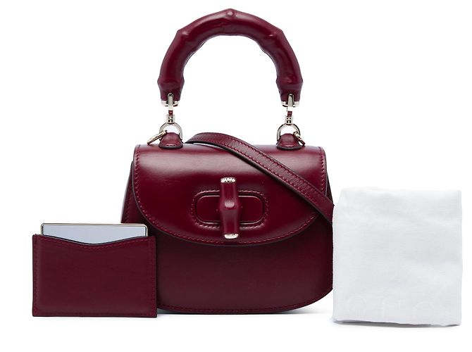 Gucci Red Mini Calfskin Bamboo Night Rosso Bordò - vista 6