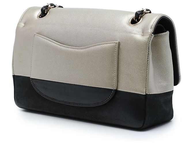 Chanel Silver Medium Classic Bicolor Caviar and Iridescent Calfskin Double Flap - vista 2