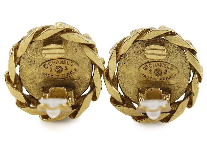 Orecchini a clip rotondi Chanel Gold CC placcati oro con strass D'oro - vista 2