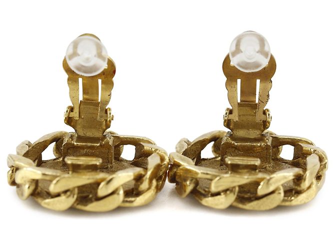Orecchini a clip rotondi Chanel Gold CC placcati oro con strass D'oro - vista 4