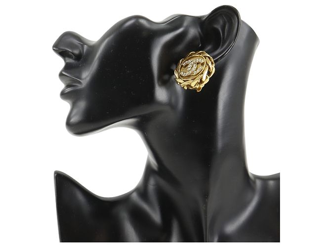Orecchini a clip rotondi Chanel Gold CC placcati oro con strass D'oro - vista 8