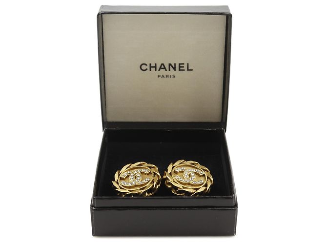 Orecchini a clip rotondi Chanel Gold CC placcati oro con strass D'oro - vista 9