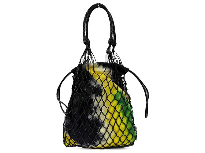 Borsa bucket Prada in pelle mesh nera e tessuto stampato tie-dye Nero - vista 2
