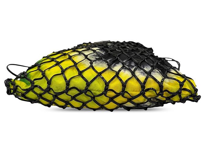 Borsa bucket Prada in pelle mesh nera e tessuto stampato tie-dye Nero - vista 3