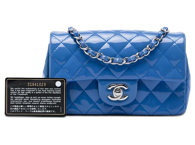 Chanel Blue Mini Rectangular Classic Patent Single Flap - vista 6