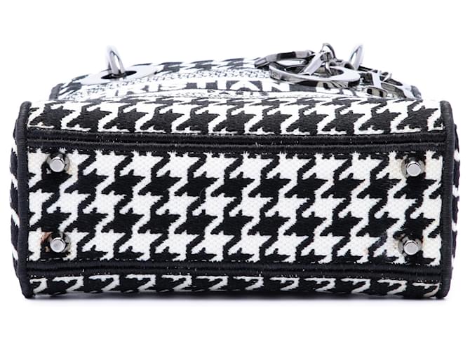 Dior White Mini Embroidered Canvas Houndstooth Lady D Lite Bianco - vista 3