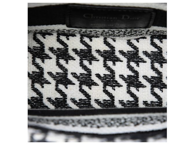 Dior White Mini Embroidered Canvas Houndstooth Lady D Lite Bianco - vista 4