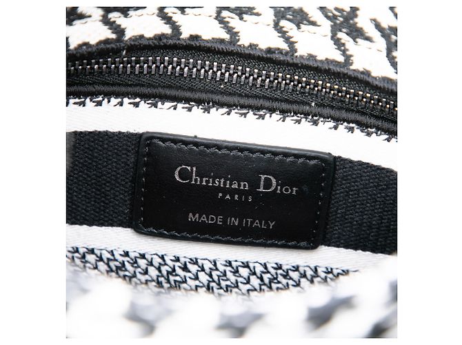 Dior White Mini Embroidered Canvas Houndstooth Lady D Lite Bianco - vista 5