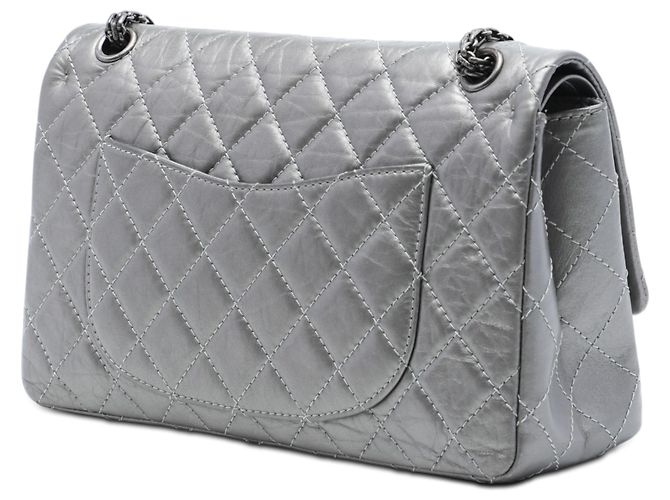 Chanel Silver Quilted Metallic Aged Calfskin Reissue 2.55 Double Flap 226 Argento - vista 2