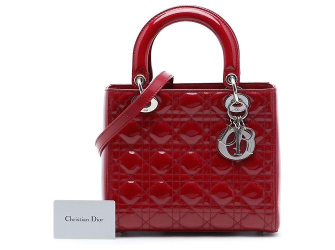 Dior Red Medium Patent Cannage Lady Dior Rosso - vista 7
