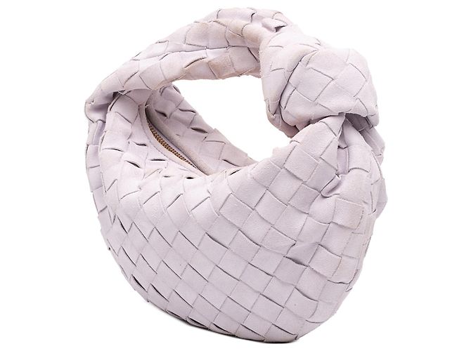 Bottega Veneta Mini Jodie in suede Intrecciato bianco - vista 2