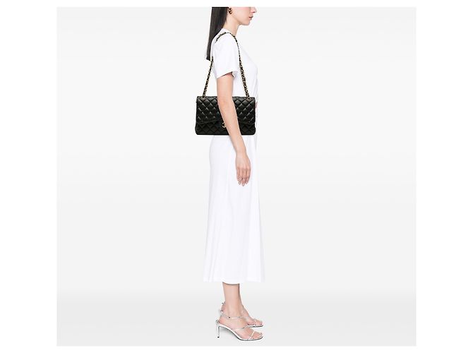 Chanel Black Jumbo Classic Lambskin Double Flap Nero - vista 6