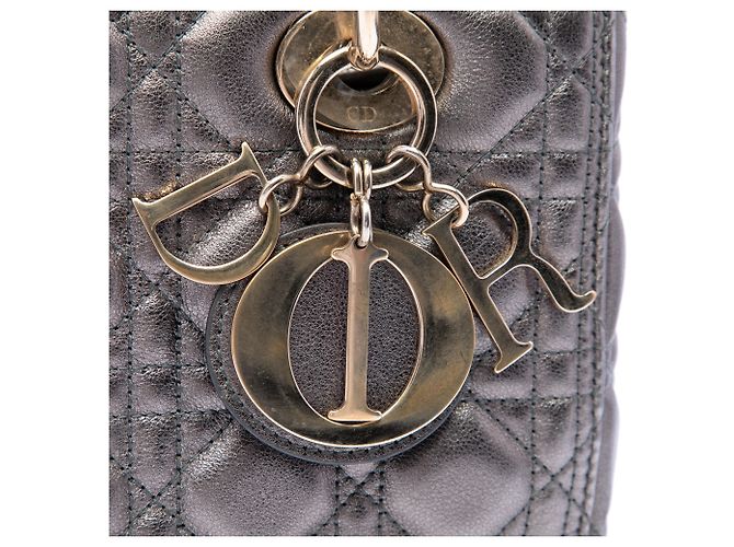 Dior Silver Medium Metallic Lambskin Cannage Lady Dior Argento - vista 5