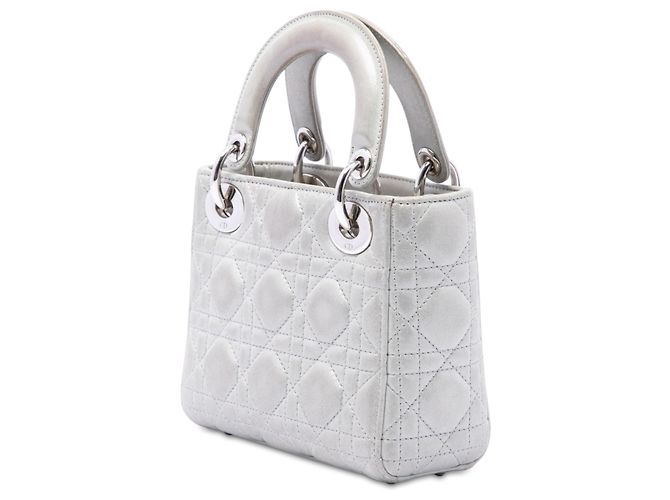 Dior Silver Mini Iridescent Lambskin Cannage Lady Dior Argento - vista 2
